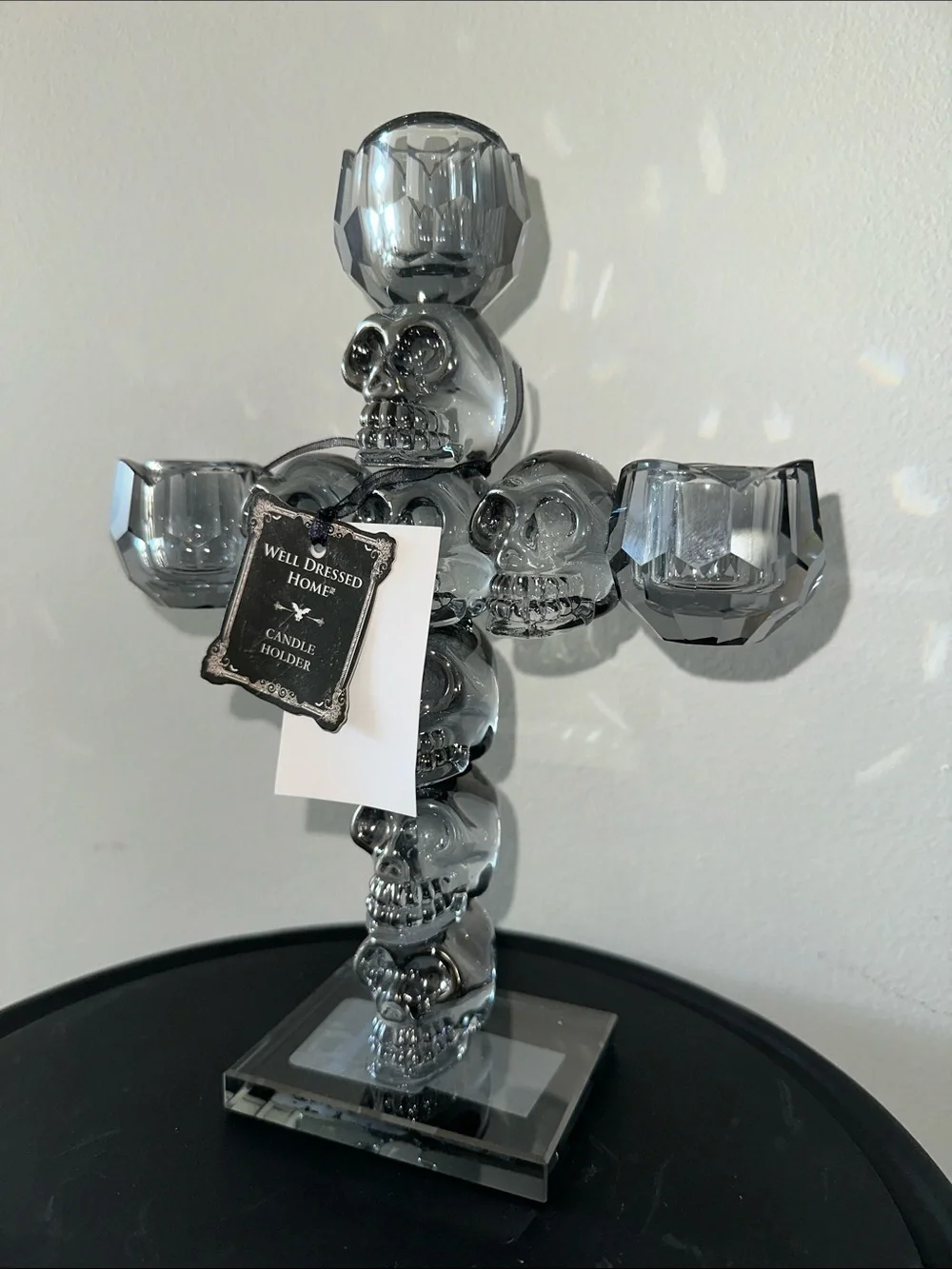 Crystal clear Skull Cross Candle Holder